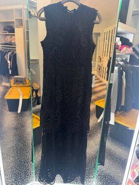 NSR Black Lace Maxi Dress with High Neck
